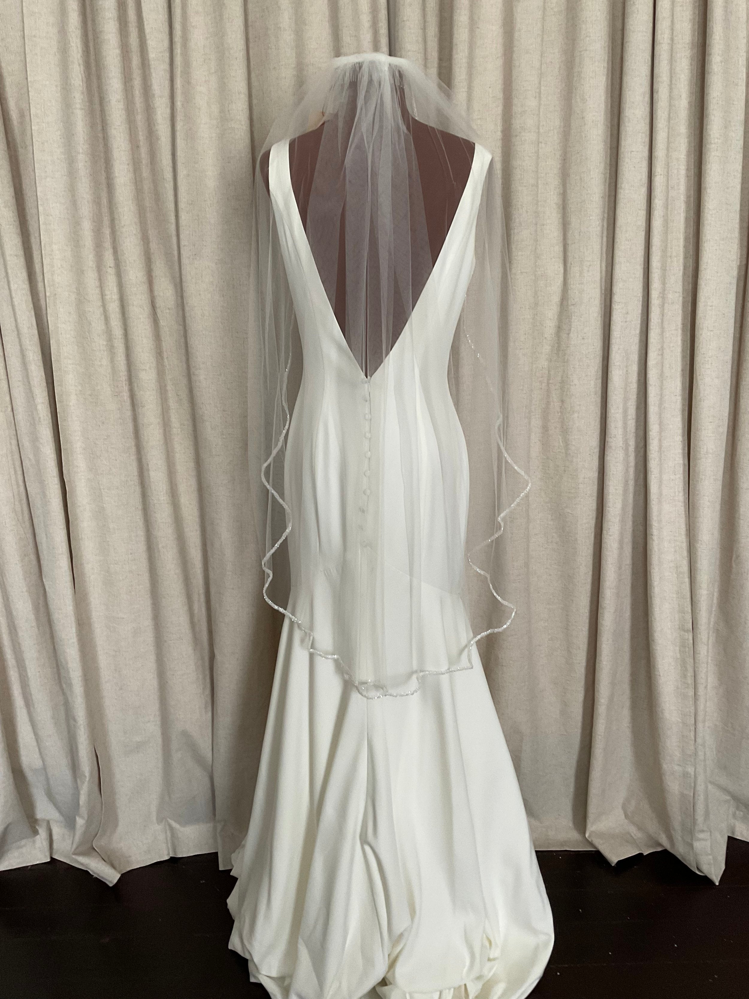 Giselle SP424 Fingertip White Crystal Beaded Edge Veil