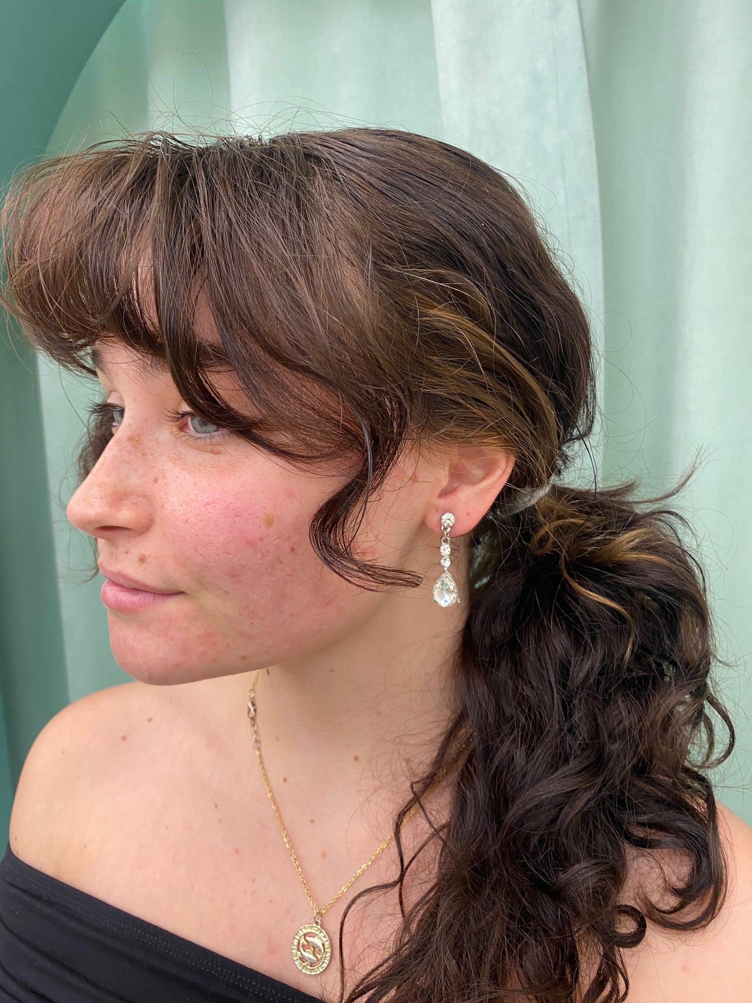 Silver Crystal Clip On Earrings