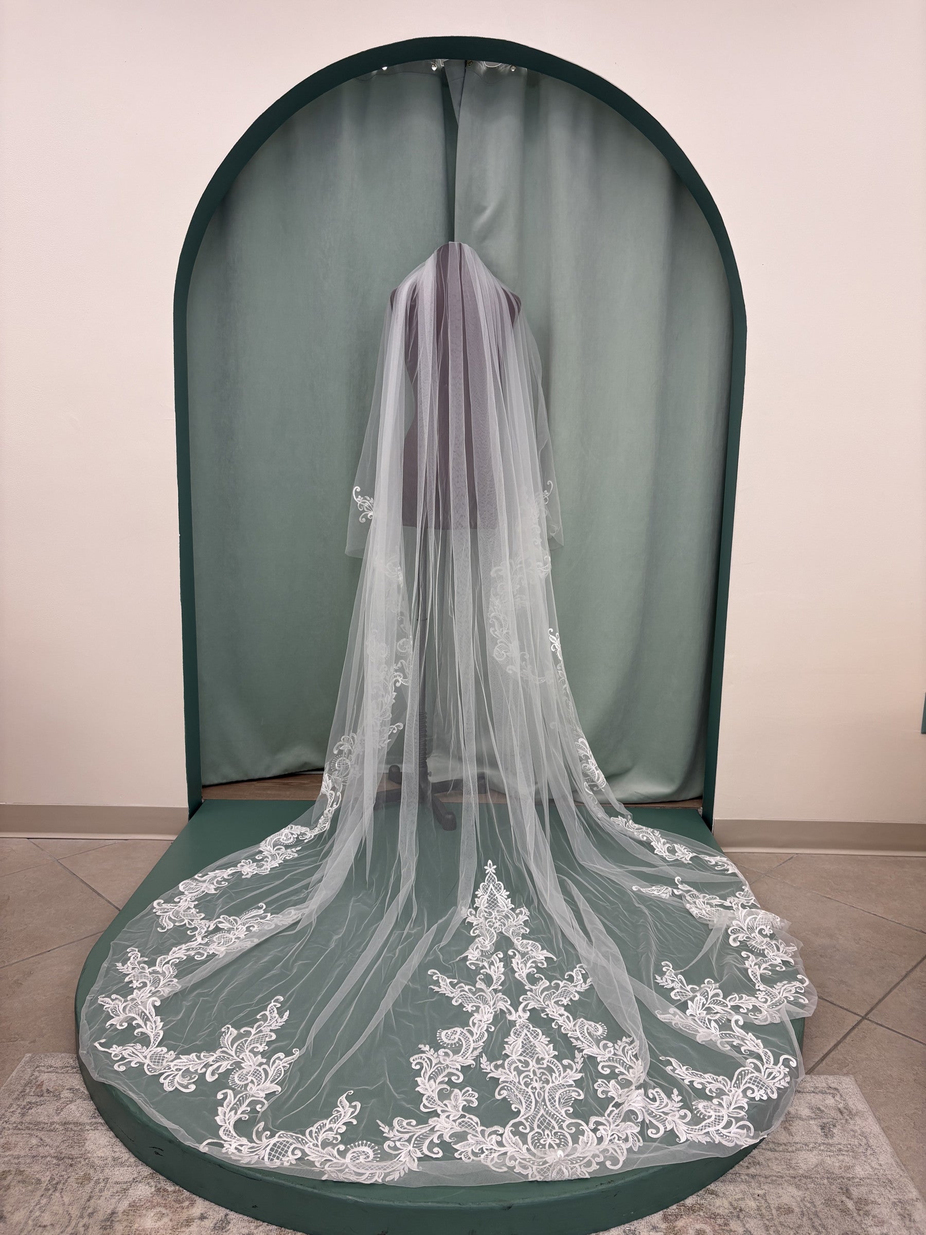V024C Ivory cathedral length lace veil