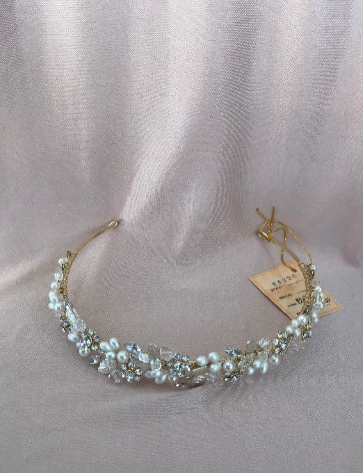 Giselle Pearl Rhinestone and Gold Tiara
