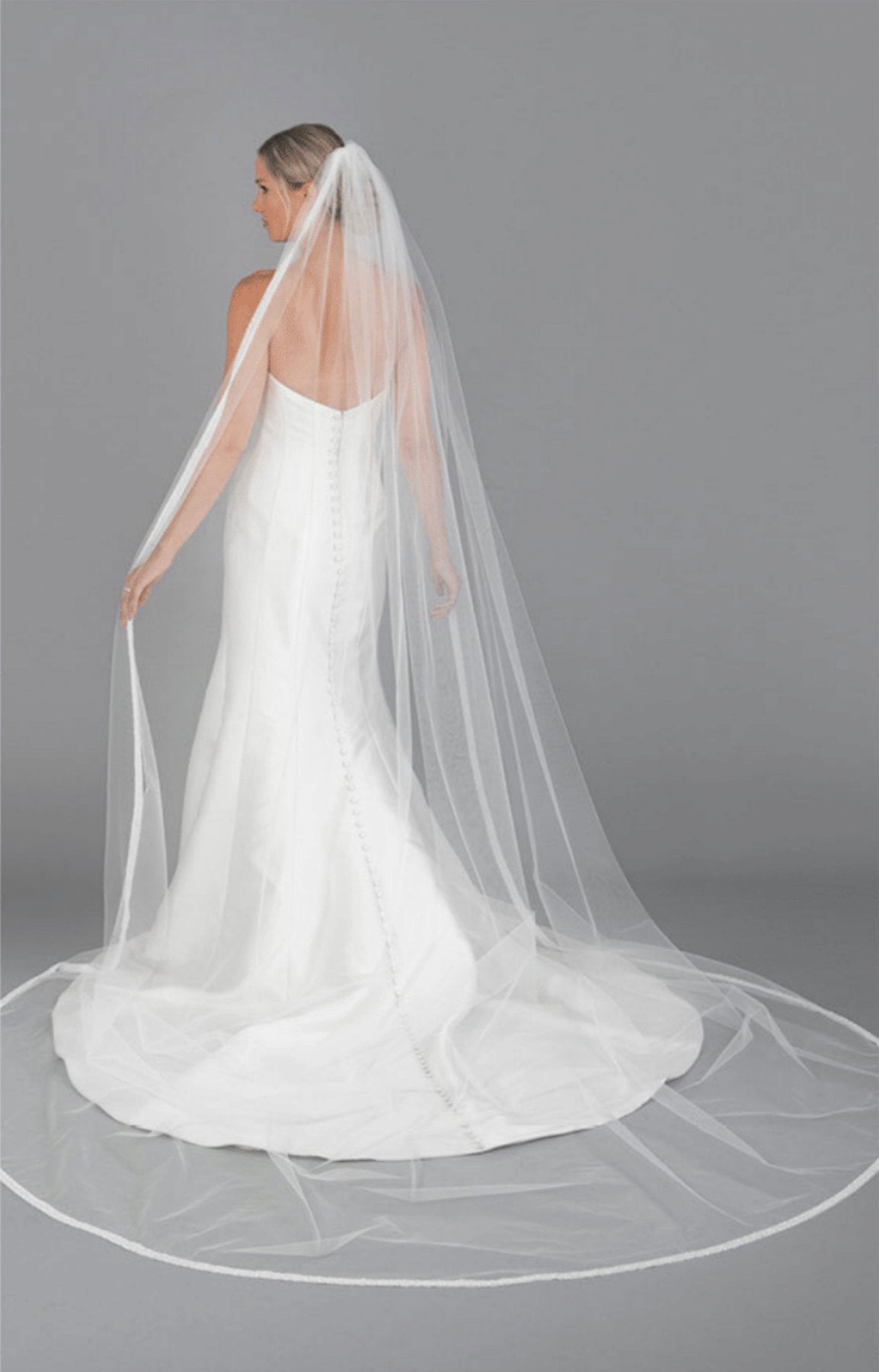 Bel Aire V7785C Cathedral length veil with beaded band border