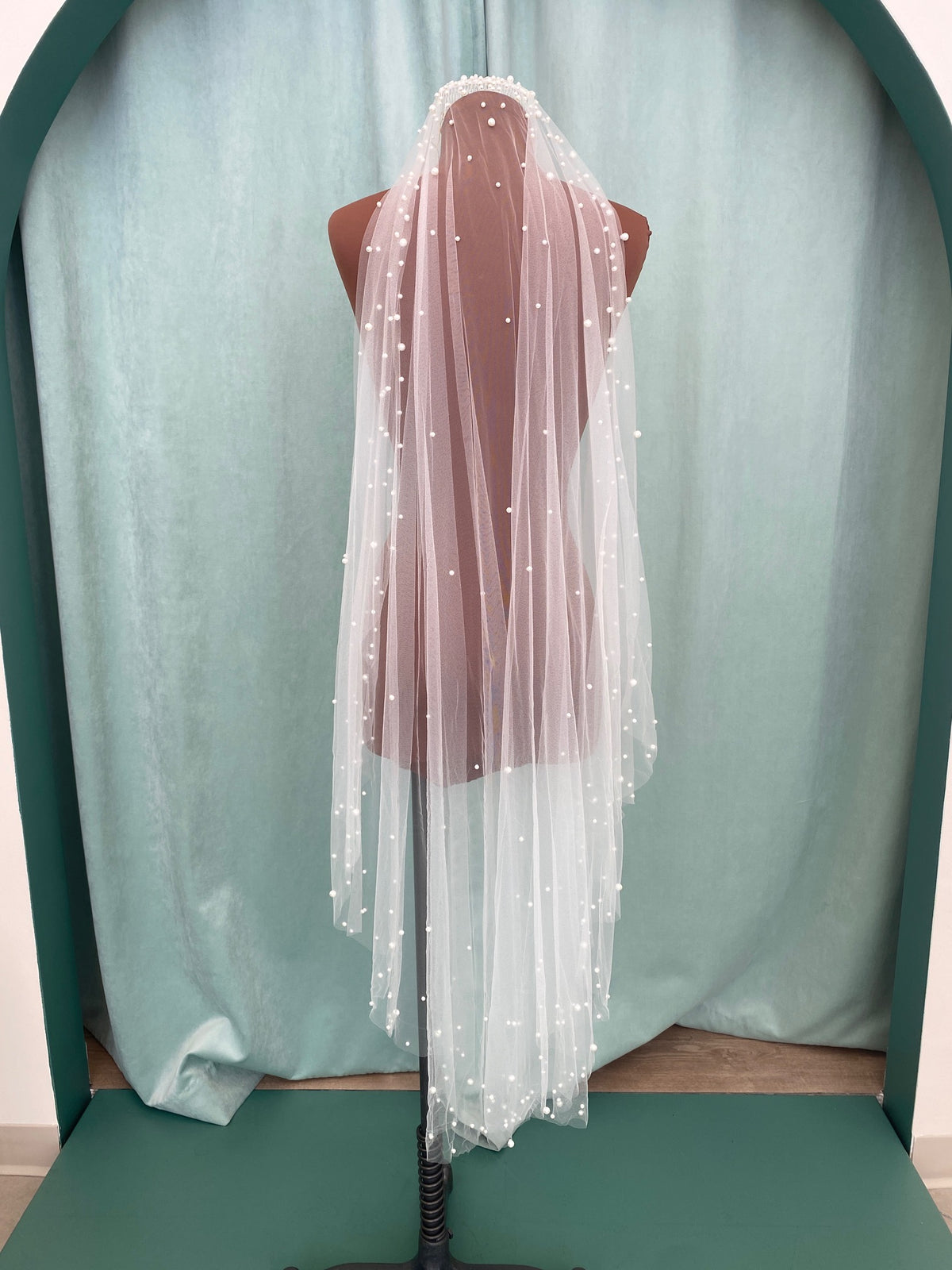 Giselle SP507 Scattered pearl on soft tulle — Blue Sage Bridal